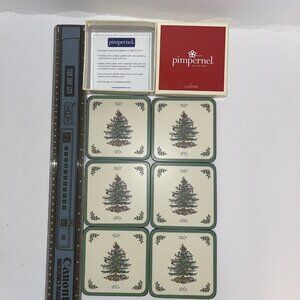 Pimpernel Spode Christmas Tree Drink Coasters Set Cork Back Excellent Condition
